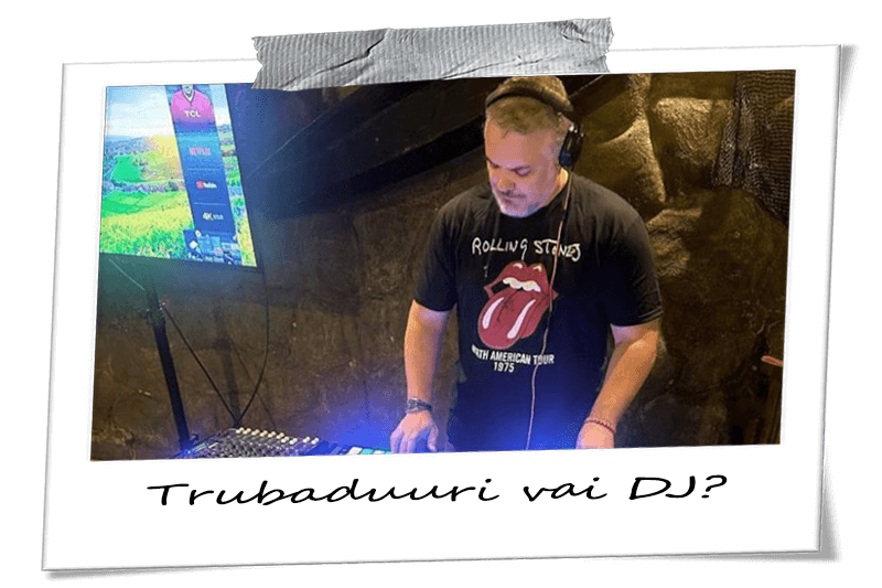 Trubaduuri ja DJ tarjoavat erilaisia musiikkielämyksiä juhliin.